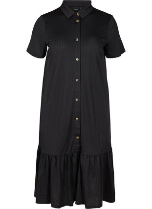 Short-sleeved midi dress with buttons, Black, Packshot image number 0
