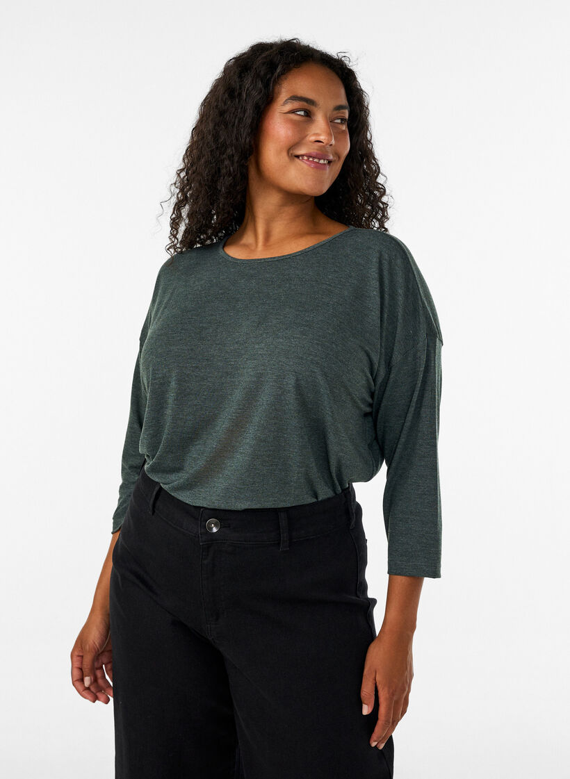 Jersey blouse with 3/4 sleeves, Green, Model image number 0