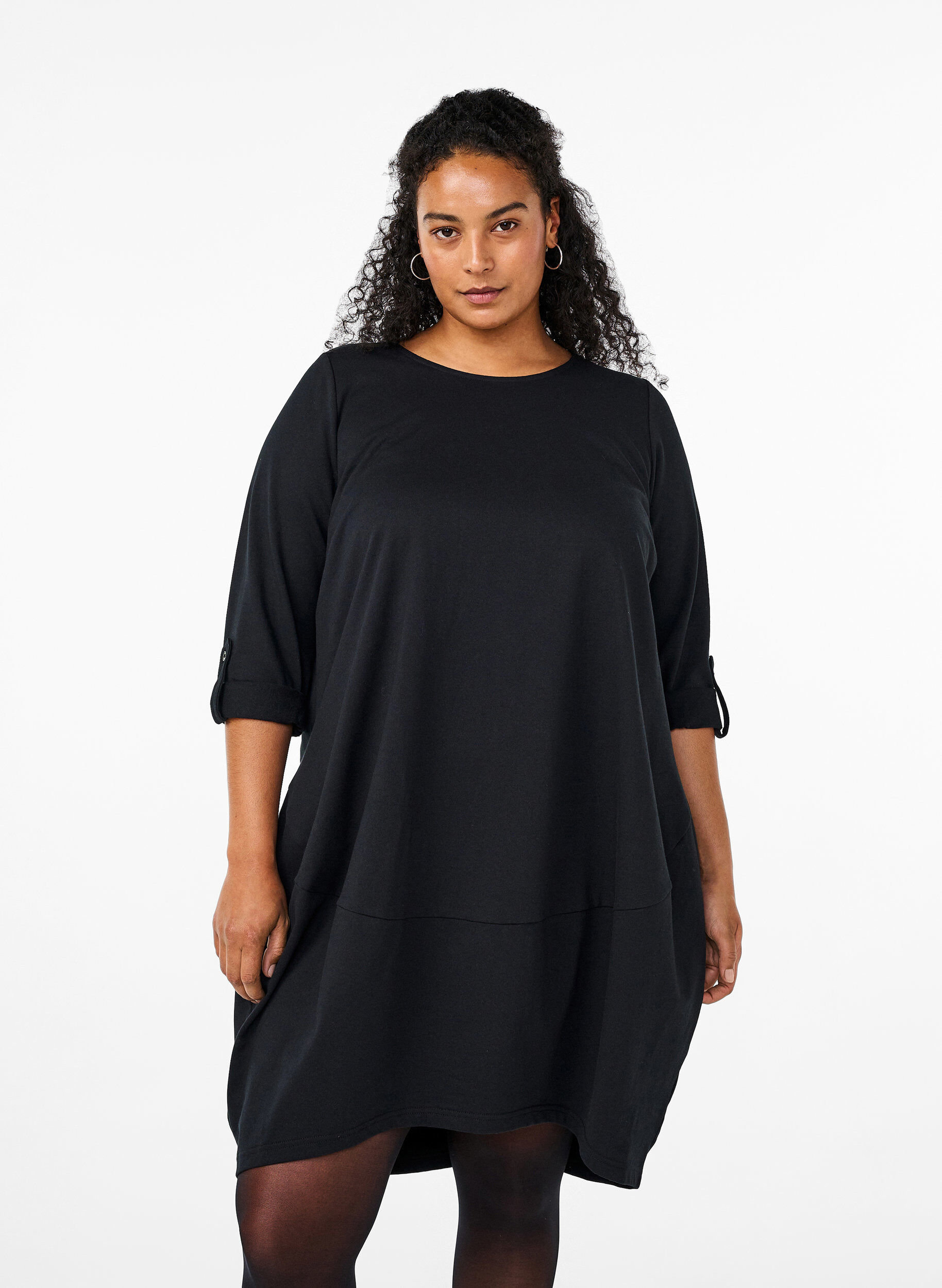 ZizzifashionCotton dress with balloon fit, Black, Model image number 0