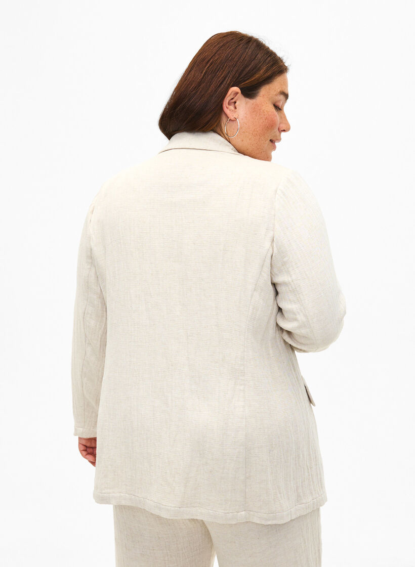 Blazer in a material blend with linen, Rainy Day, Model image number 1