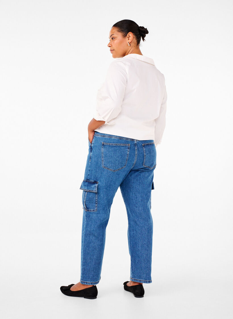 Cargo jeans with high waist, Blue Denim, Model image number 1