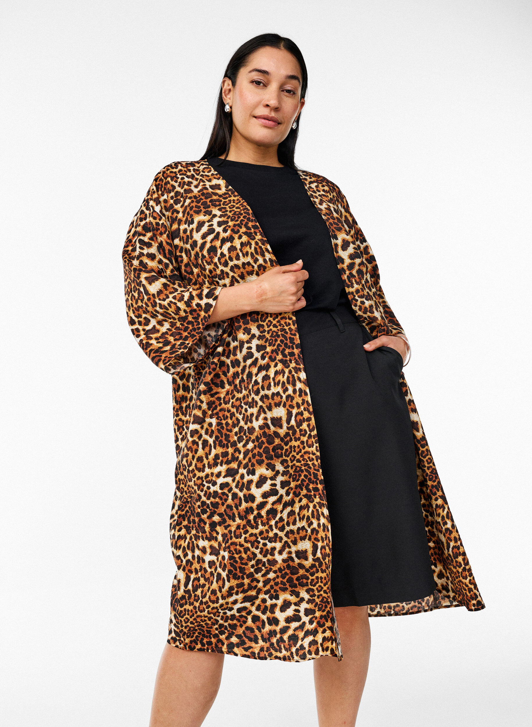 Zizzifashion Viscose kimono with 3/4 sleeves, Brown, Image image number 0