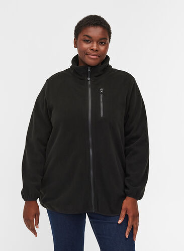 Fleece jacket with zipper and pockets, Black, Model image number 0