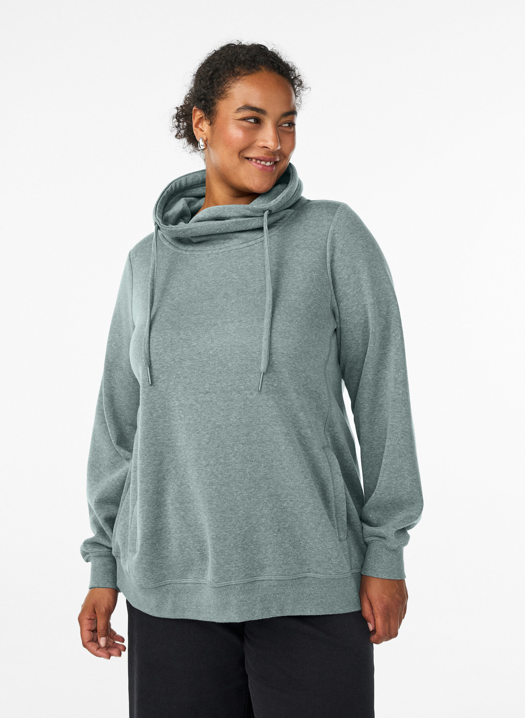 Sweatshirt with high collar and pockets, Green, Model