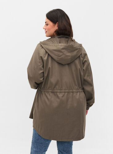 Long parka jacket with a hood and pockets, Bungee Cord , Model image number 1