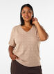 Short-sleeved knit blouse with a pointelle pattern, Beige, Model image number 0