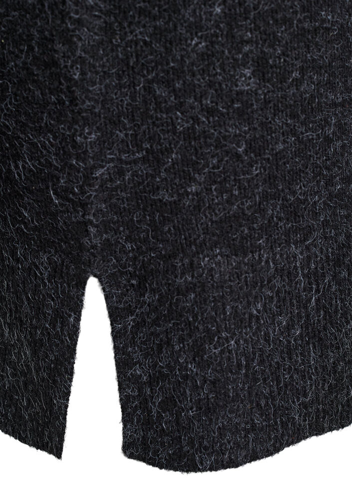 Short knitted dress with wavy hem and slits, Dark Grey, Packshot image number 3