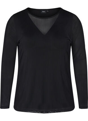 Close-fitting blouse with mesh, Black, Packshot image number 0