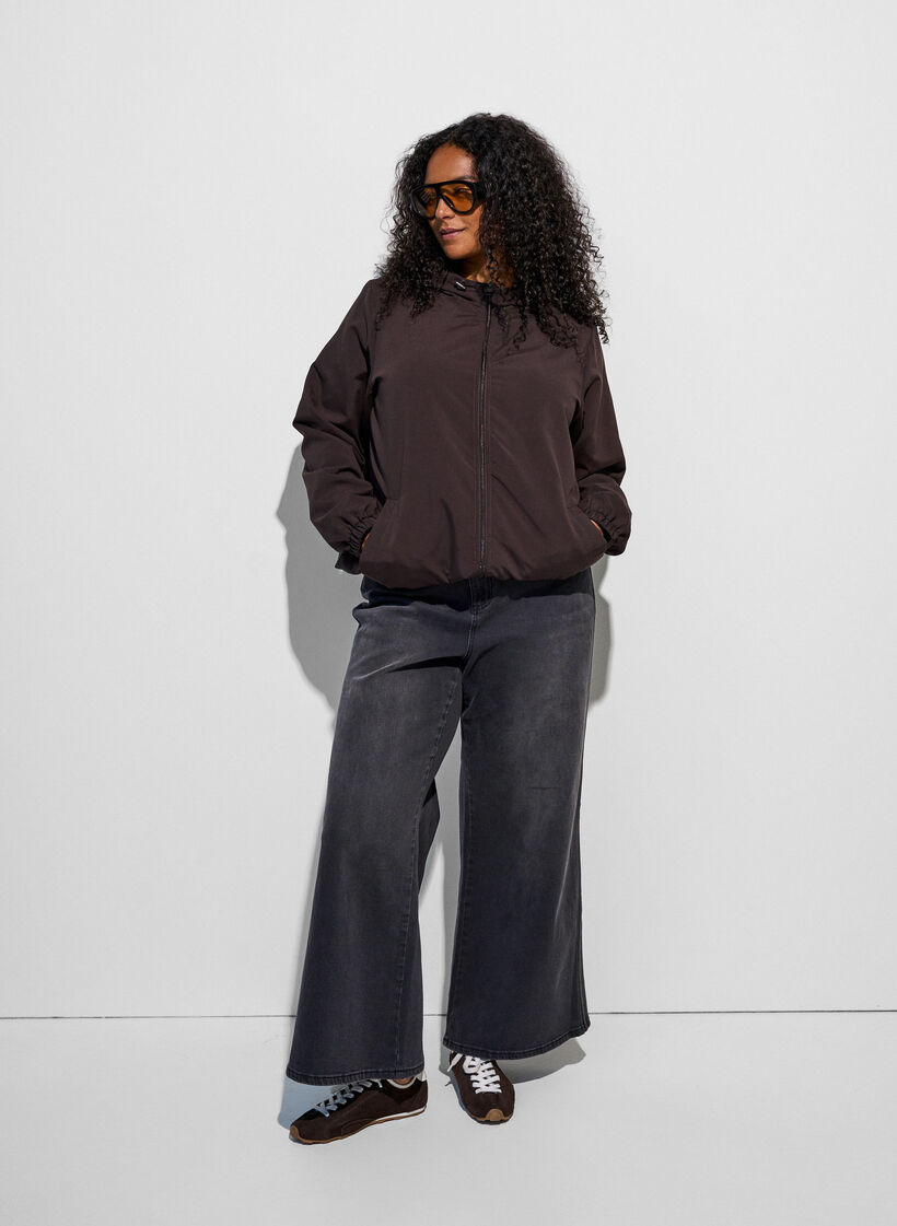 Lightweight jacket with a hood and zipper, Brown, Model image number 1