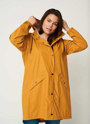 Hooded raincoat with taped seams, Spruce Yellow, Model image number 0