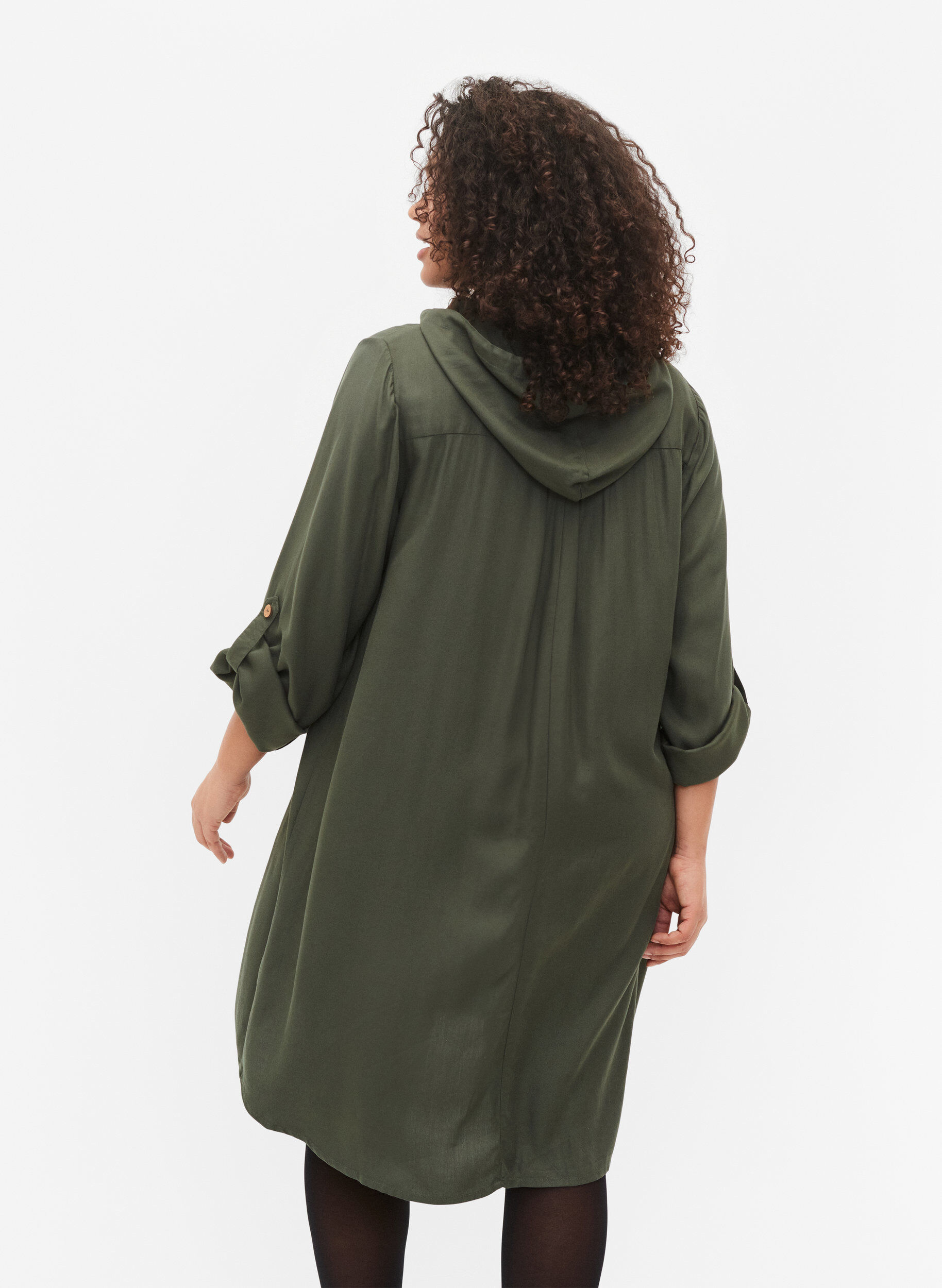 Zizzifashion Viscose tunic with hood, Thyme, Model image number 1