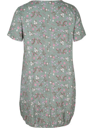 Short-sleeved viscose dress with print, Chinois Green Flower, Packshot image number 1