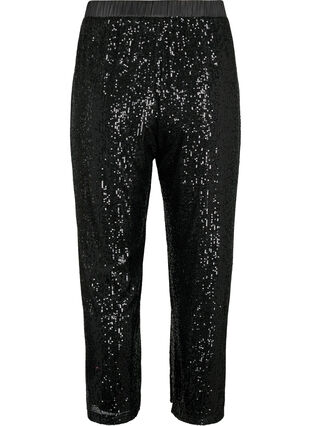 Sequin trousers with elastic waistband, Black, Packshot image number 1