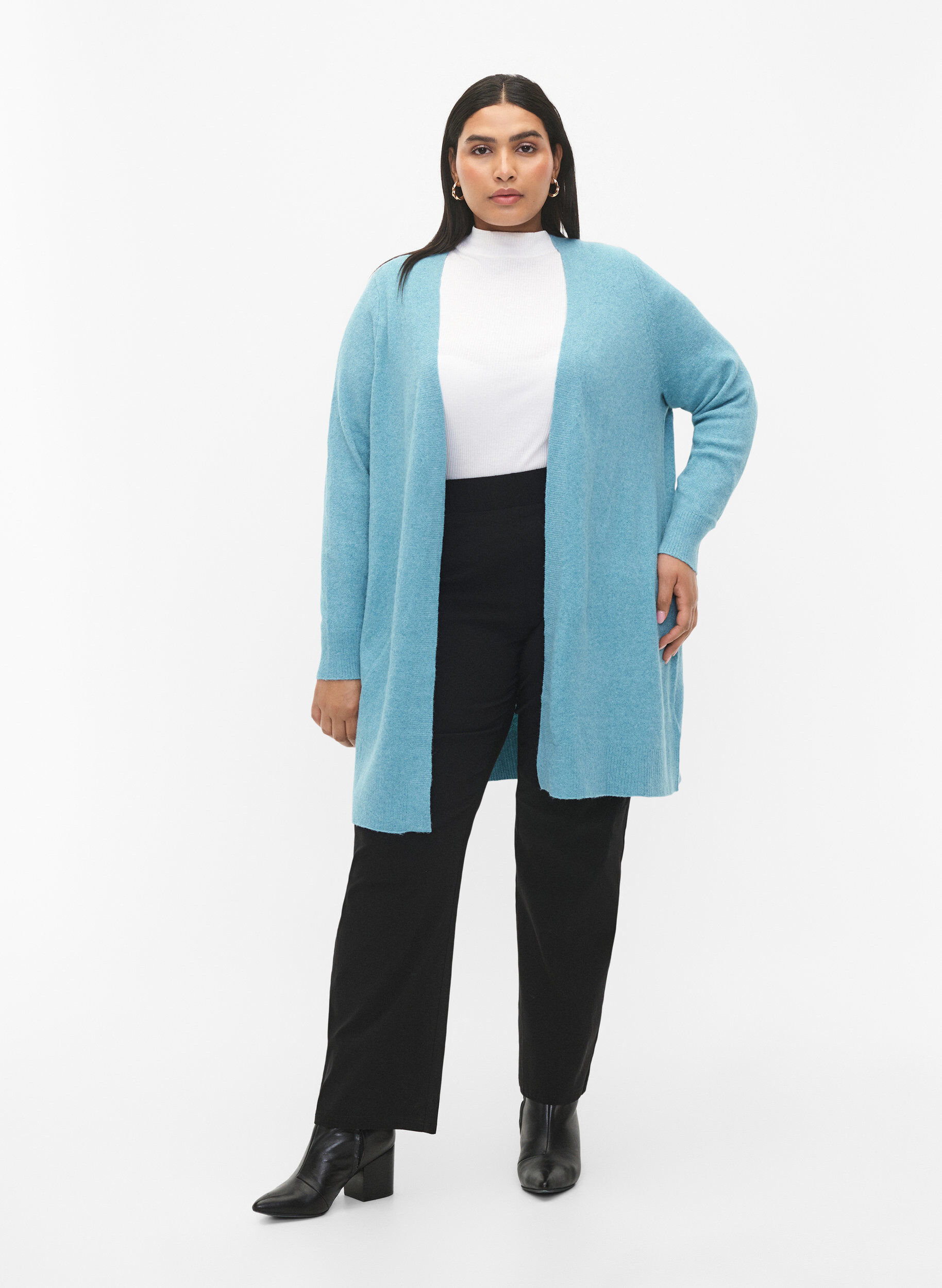 Zizzifashion Long open front cardigan, Reef Water Mel., Model image number 2