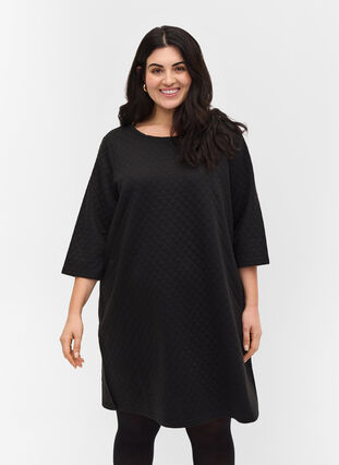 Structured dress with 3/4 sleeves, Black, Model image number 0