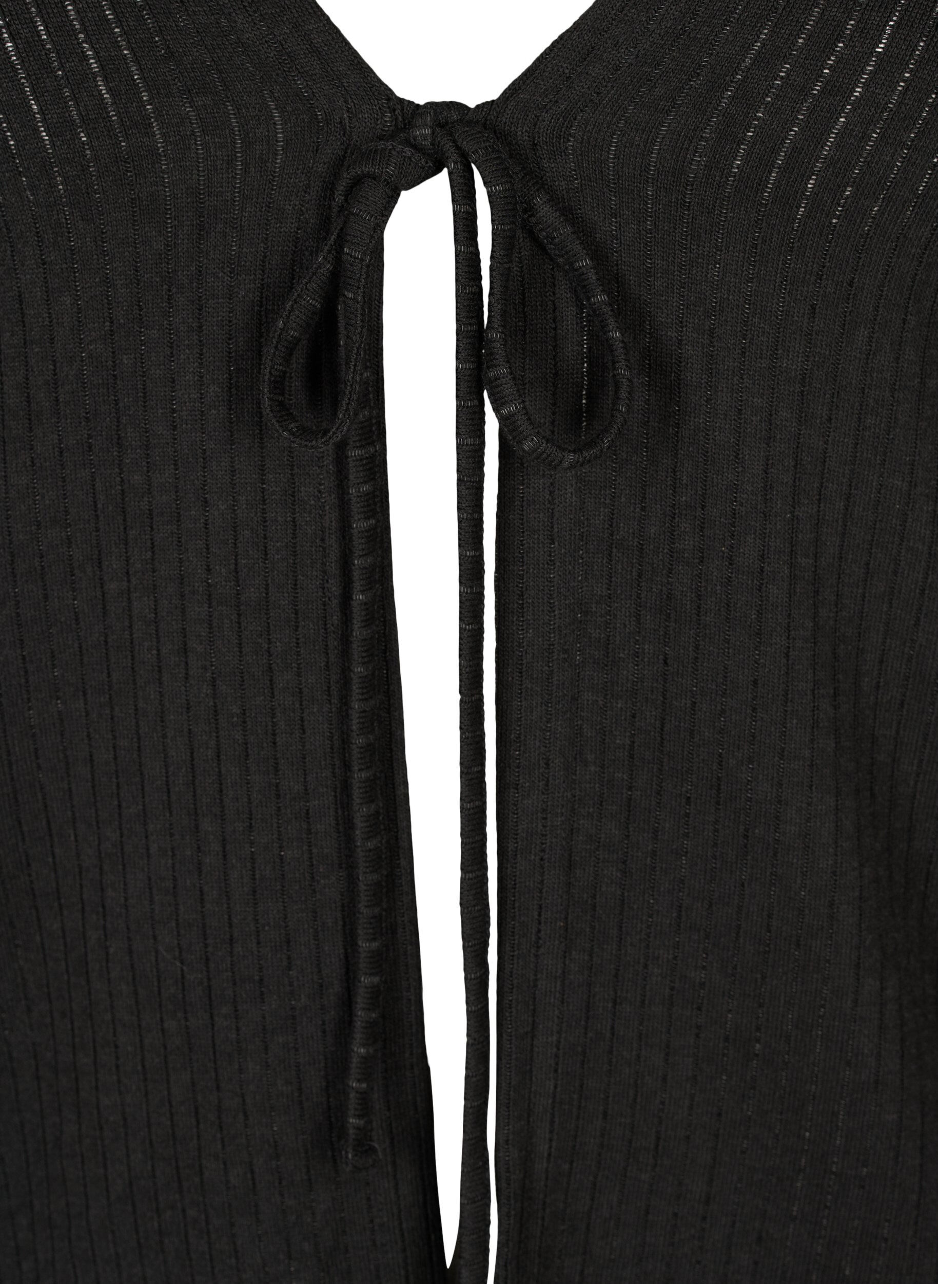 Zizzifashion Ribbed cardigan with tie-string, Black, Packshot image number 2