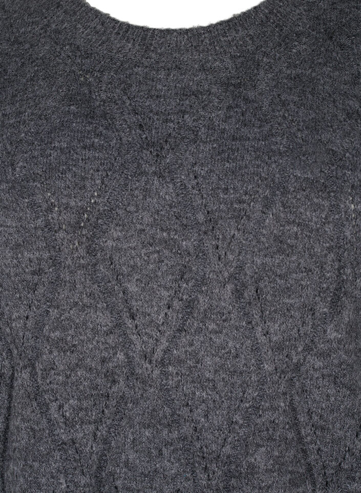 Knitted pullover with hole pattern, Dark Grey Melange, Packshot image number 2