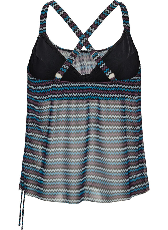 Patterned tankini top with underwire and criss-cross straps, Blue, Packshot image number 1