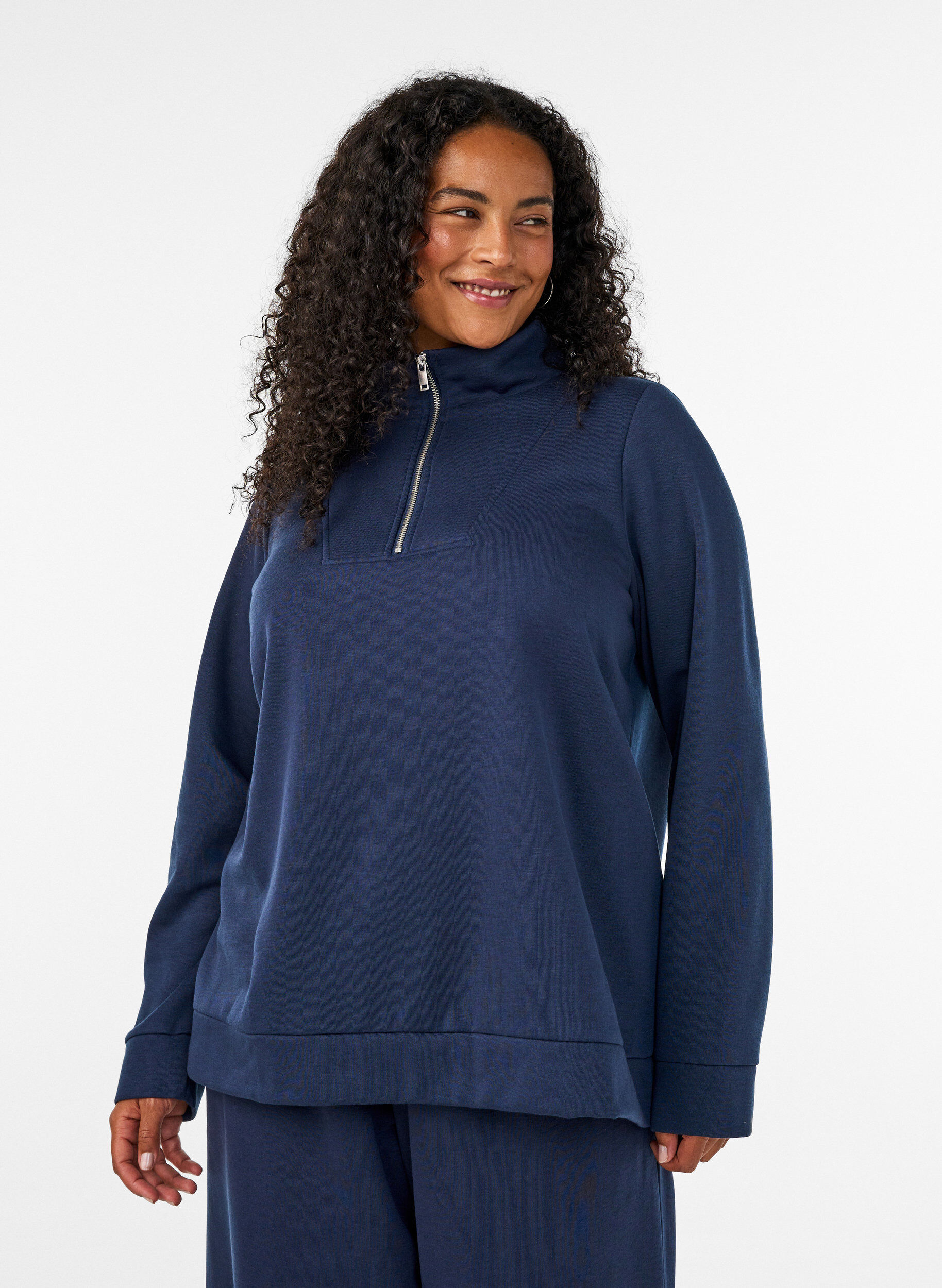 ZizzifashionSweatshirt with a high collar and zipper, Blue, Model image number 0