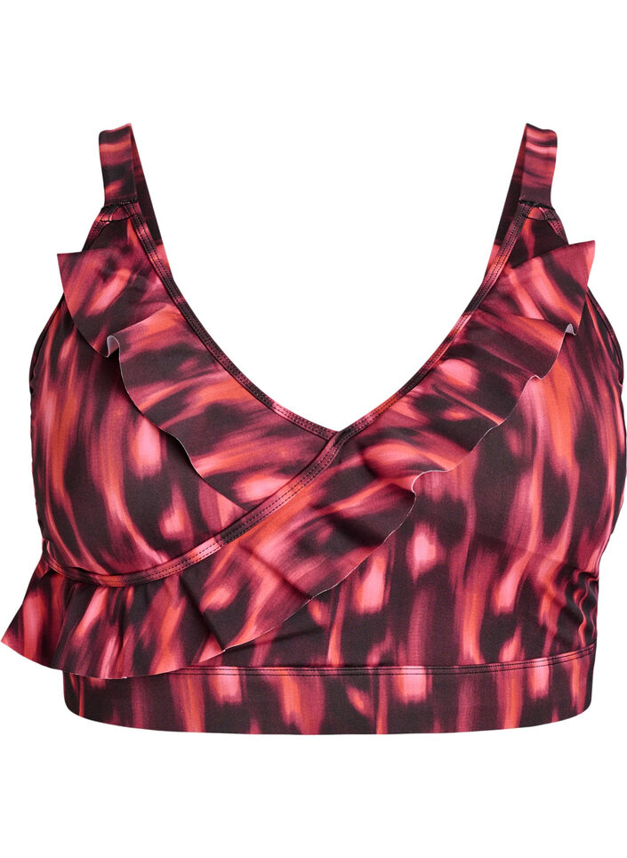 Bikini top with print and ruffle details, Pink, Packshot image number 0