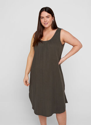 Sleeveless cotton dress in an A-line cut, Khaki As sample, Model image number 0