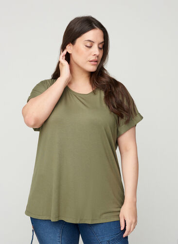 Round neck t-shirt made from a viscose mix, Deep Lichen Green, Model image number 0