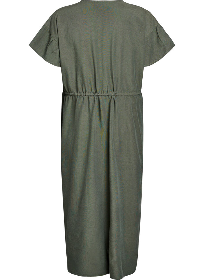 Maxi dress with buttons and tie belt, Green, Packshot image number 1