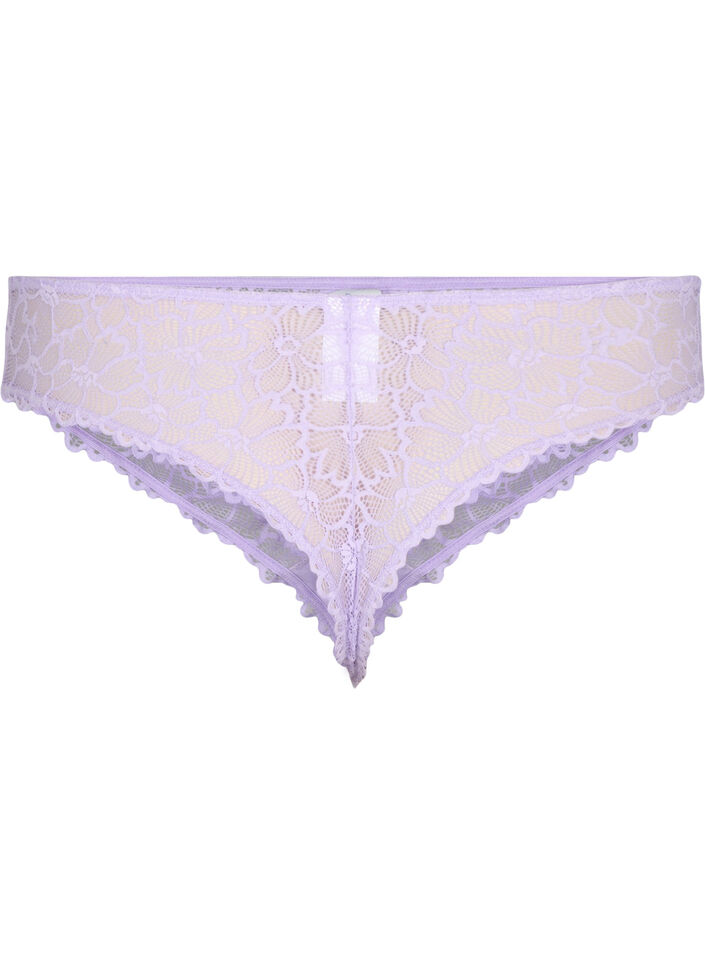 Floral lace thong with regular waist, Purple, Packshot image number 1