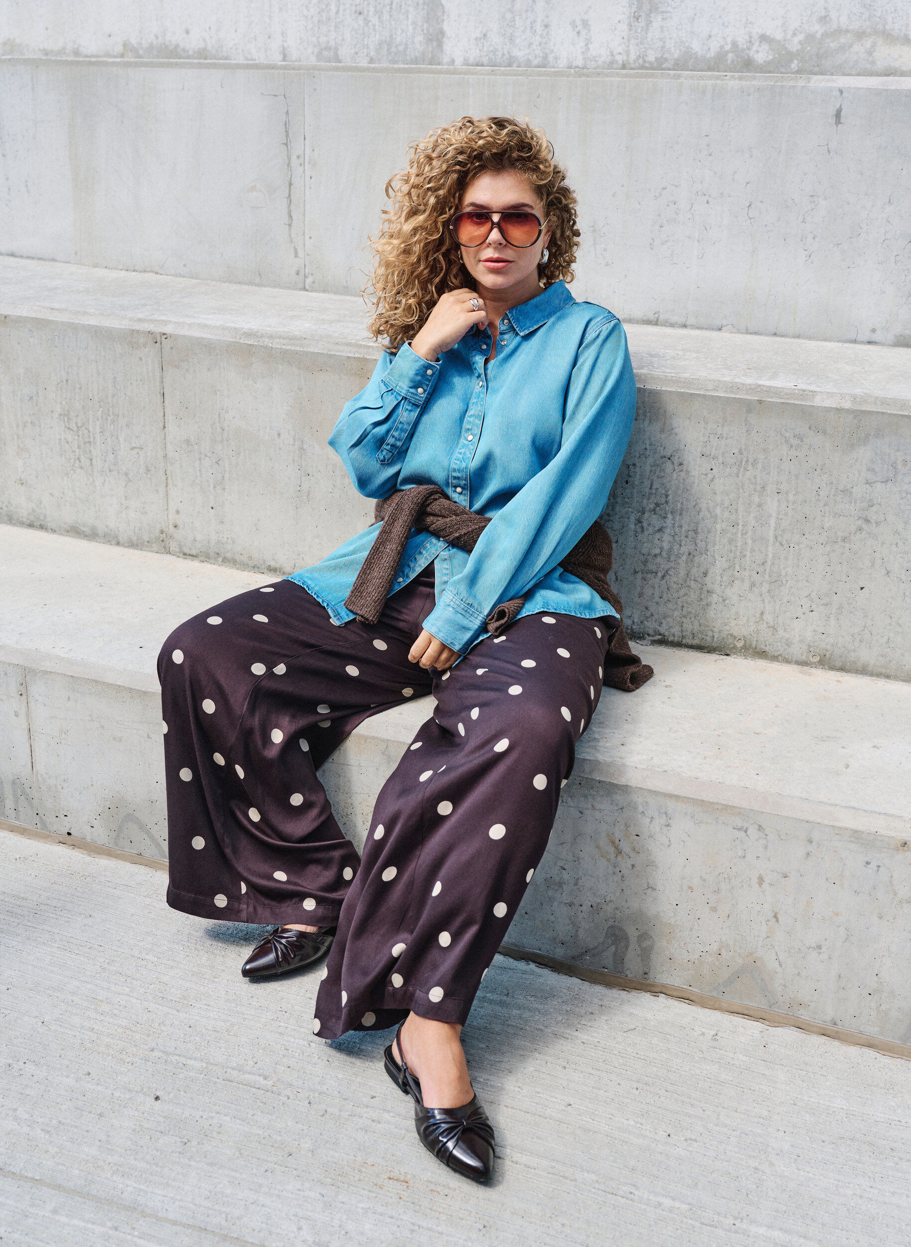 ZizzifashionViscose trousers with polka dots and wide legs, Brown, Image image number 0