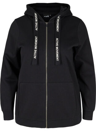 Sweat cardigan with zipper and hood, Black, Packshot image number 0