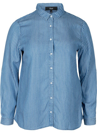 Striped lyocell shirt, Blue denim, Packshot image number 0