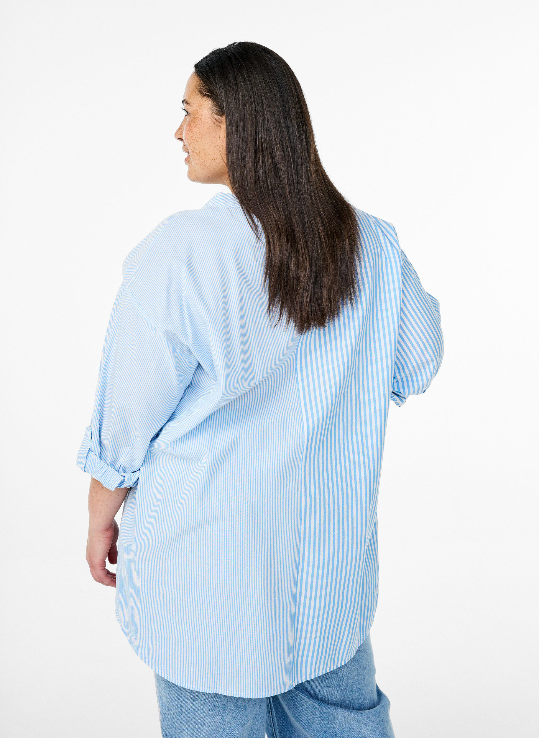 Zizzifashion Striped tunic with 3/4 sleeves, Light Blue, Model image number 2