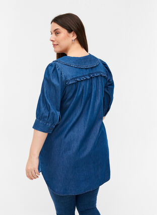 Denim tunic with a collar and button fastening, Blue denim ASS, Model image number 1