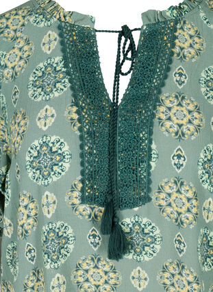 Printed viscose blouse with 3/4-length sleeves, Green Indian, Packshot image number 2