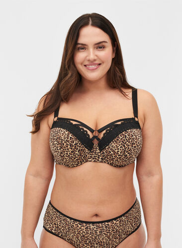 Bra with leopard print and lace, Leopard Print, Model image number 0