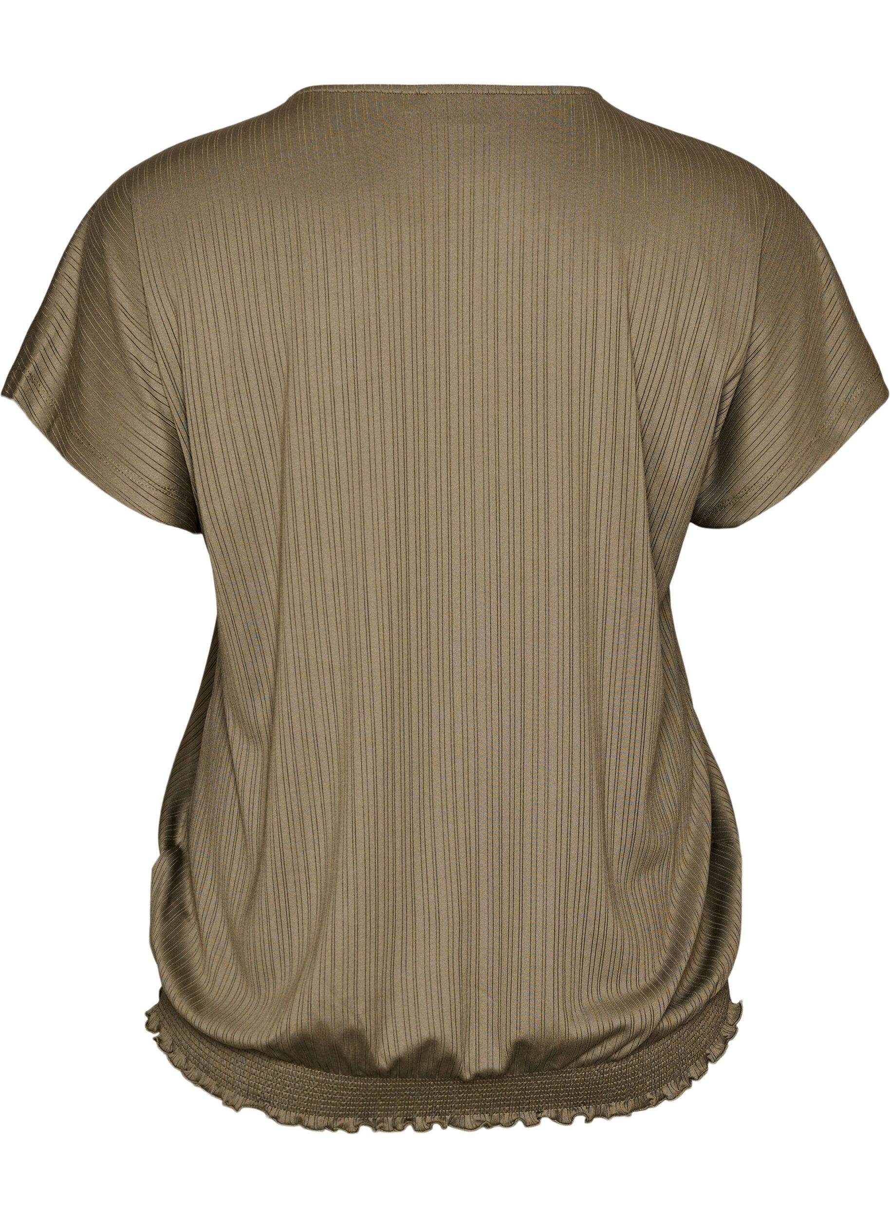 Zizzifashion Jersey blouse with textured stripes and a smocked hem, Brown, Packshot image number 1