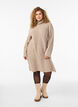 Short knitted dress with a turtleneck and ribbed texture, Beige, Model image number 1