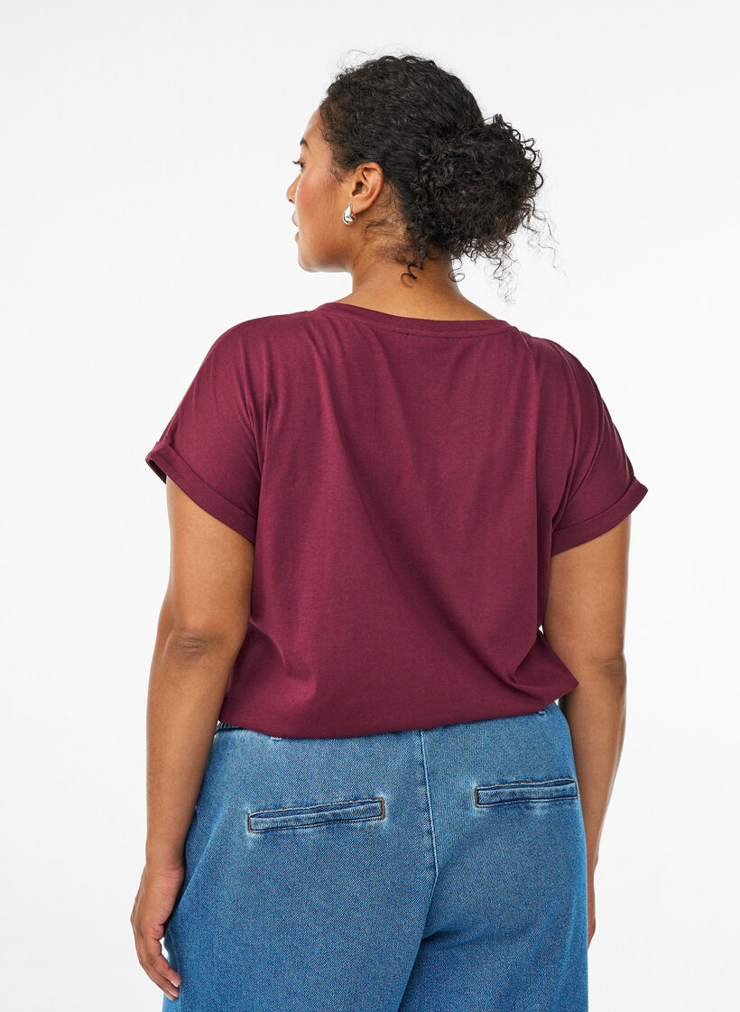 Short sleeved cotton blend t-shirt, Dark Bordeaux, Model image number 2