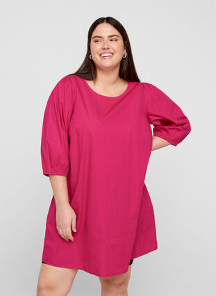 Cotton tunic with 2/4-length sleeves, Pink Peacock, Model image number 0