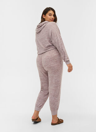Loose viscose trousers with rib trim and drawstring, Rose Taupe Mel, Model image number 1