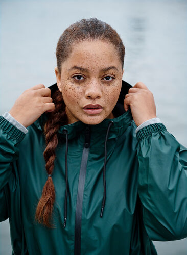 Rain jacket with a zip and hood, Darkest Spruce, Image image number 1