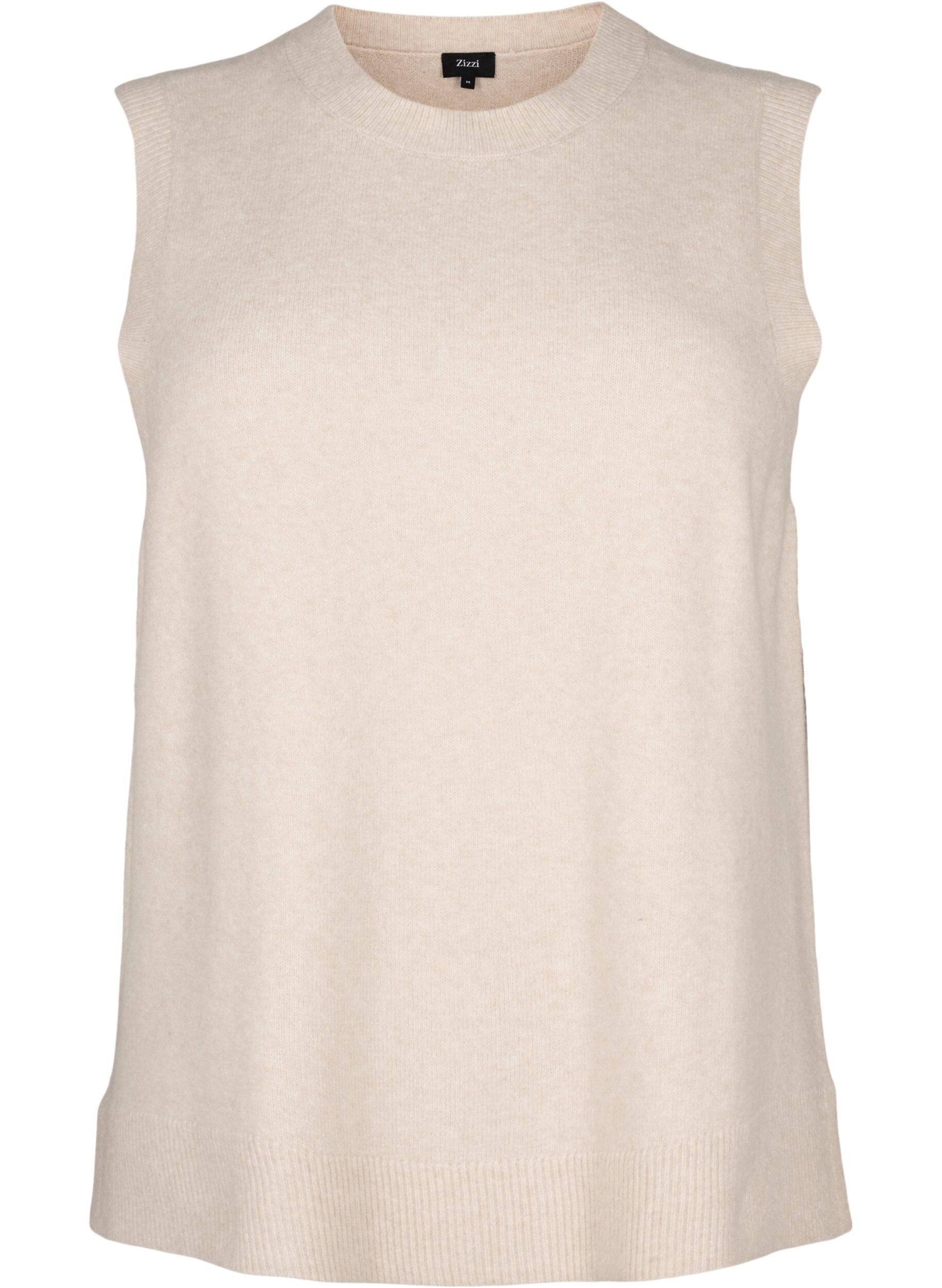 Zizzifashion Knitted vest with ribbed edge, Pumice Stone Mel., Packshot image number 0