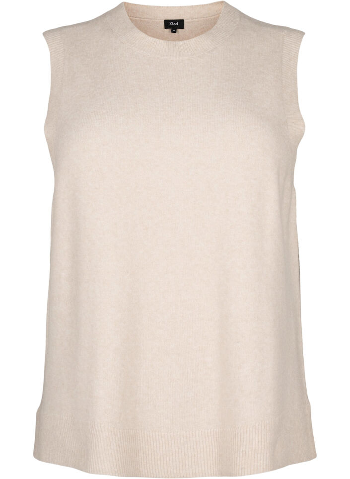 Knitted vest with ribbed edge, Pumice Stone Mel., Packshot image number 0