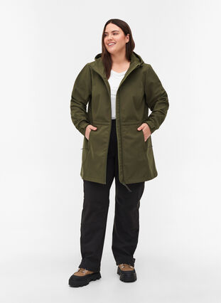 Hooded softshell jacket with adjustable waist, Forest Night, Model image number 3