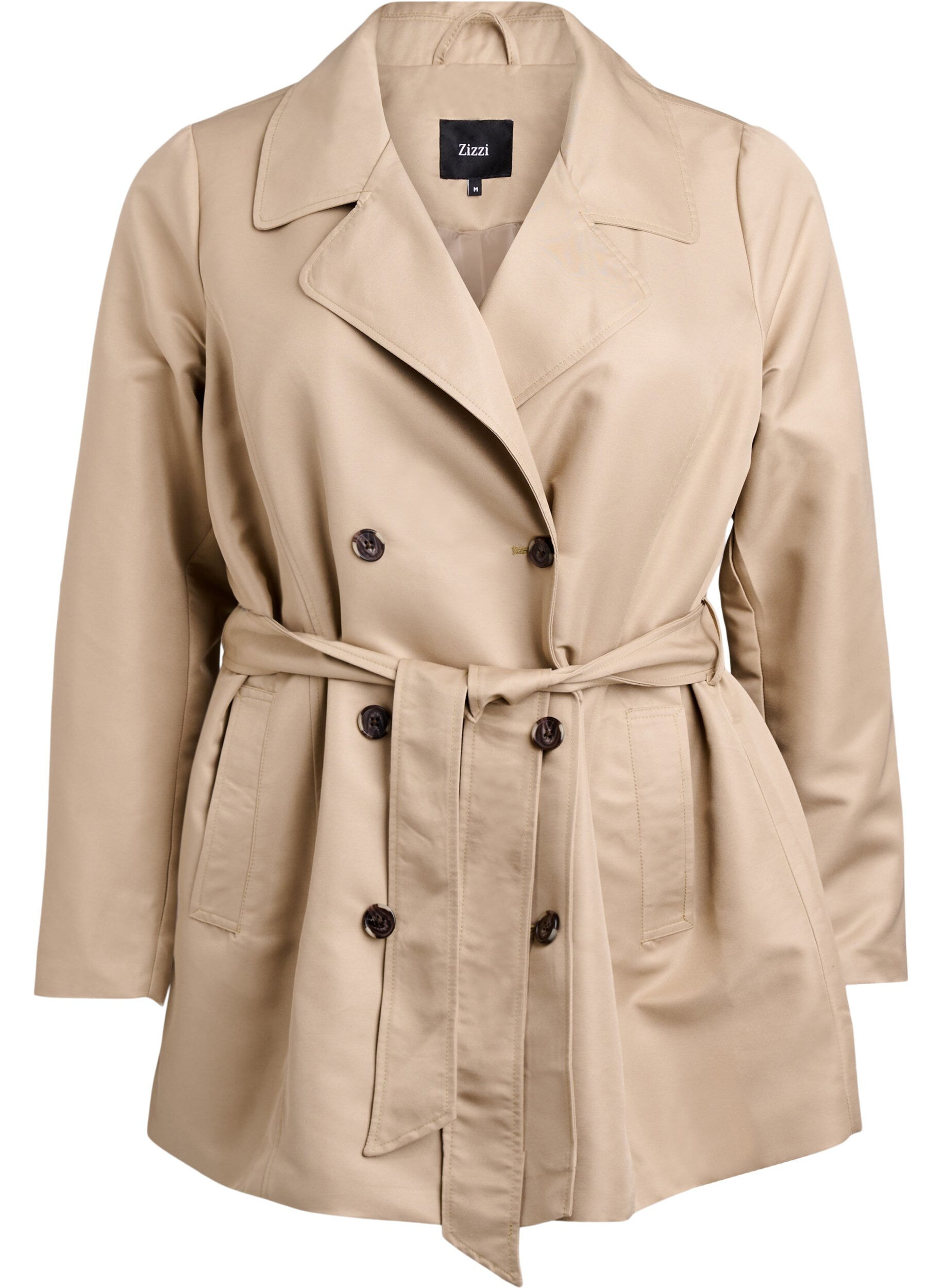 Short trench coat with belt