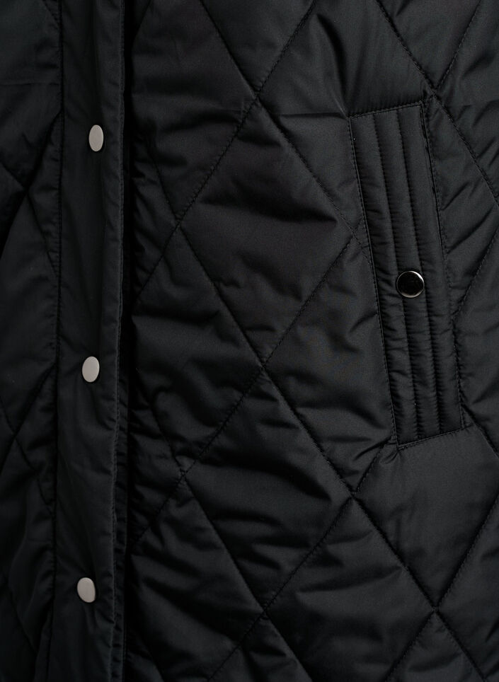 Long quilted gilet with press studs, Black, Packshot image number 3