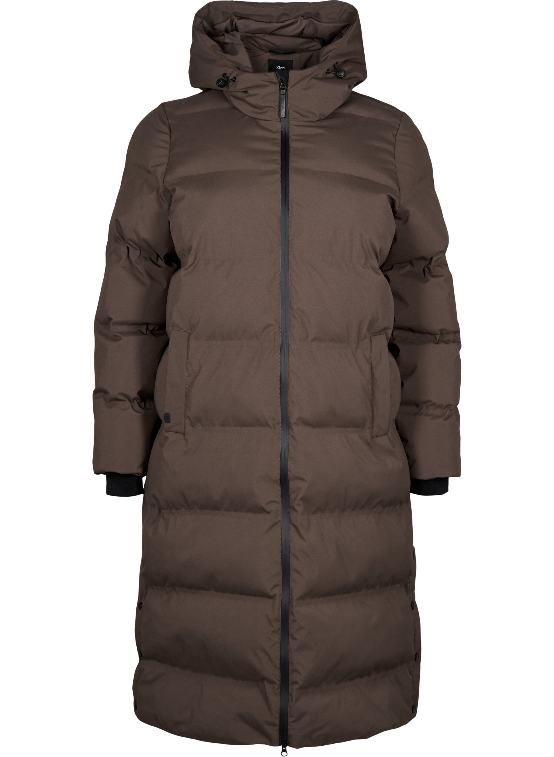 Zizzifashion Long puffer winter coat with hood, Brown, Packshot image number 0