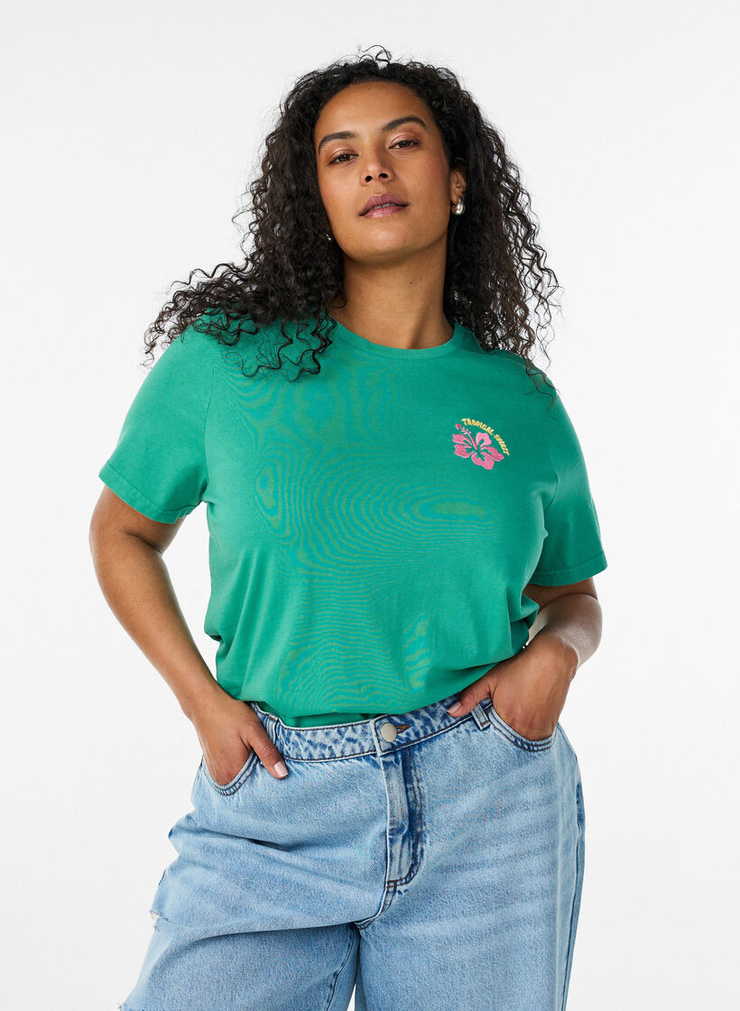 Organic cotton T-shirt with back print, Green, Model image number 0