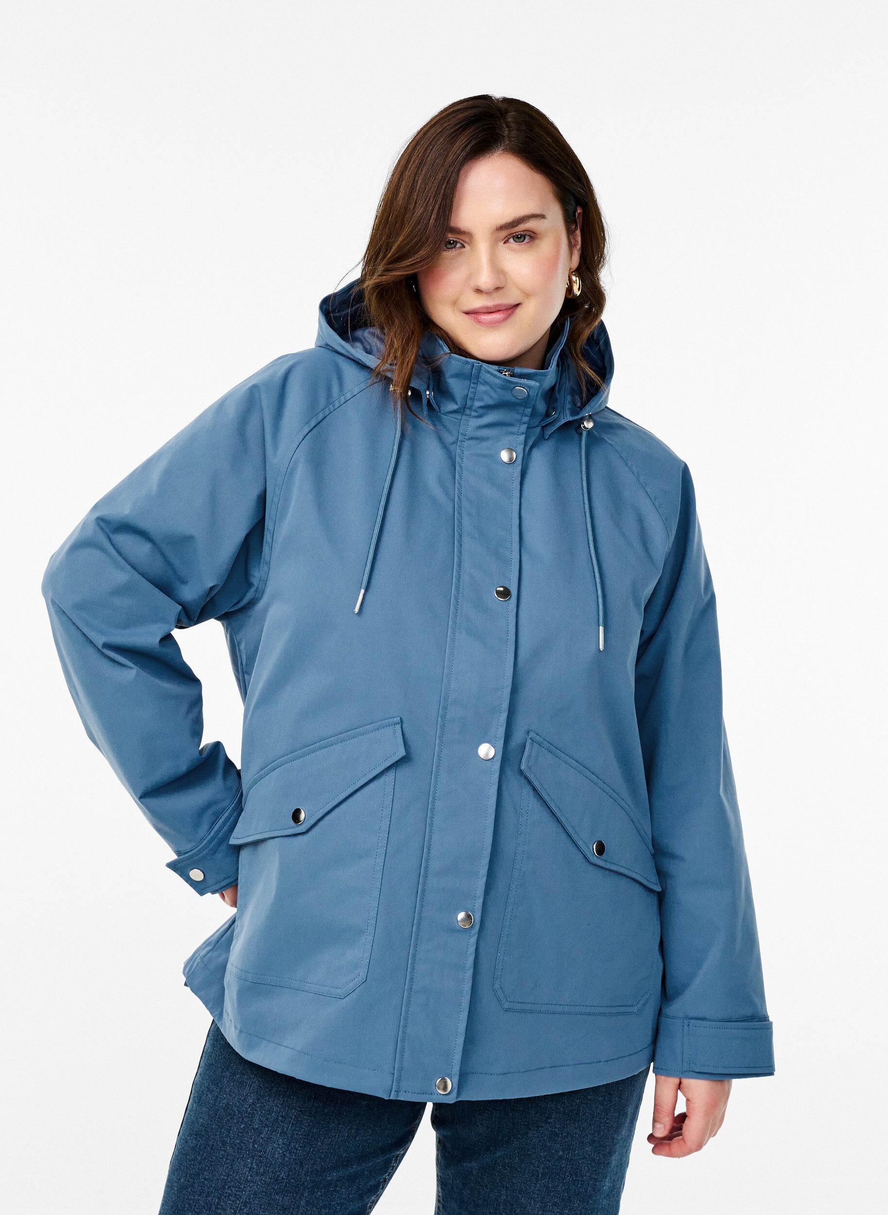 Short spring jacket with detachable hood, Blue, Model