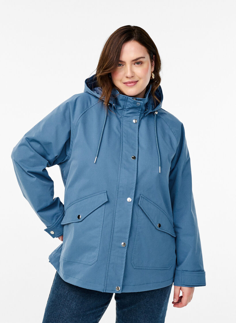 Short spring jacket with a detachable hood, Blue, Model image number 0